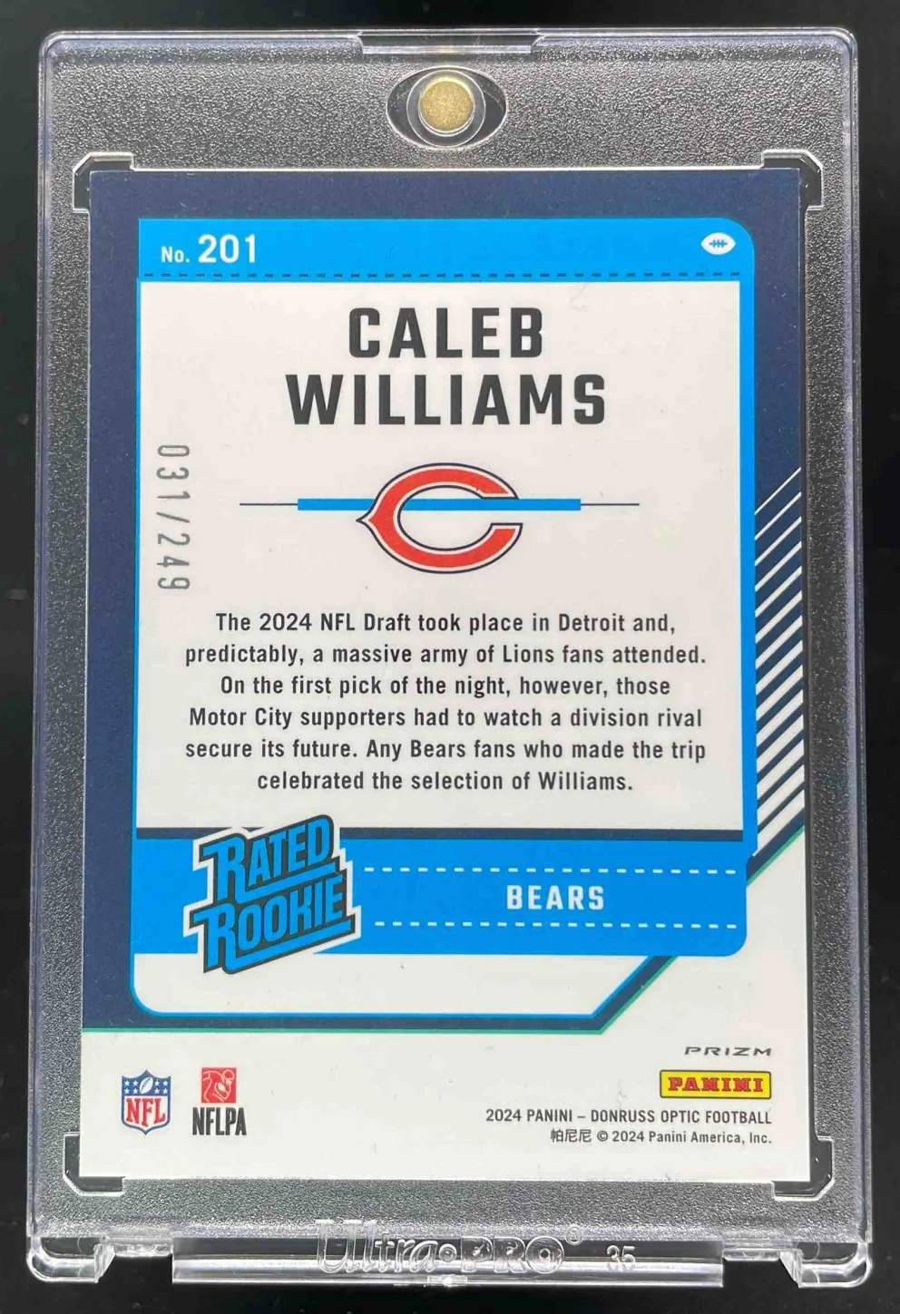 2024 Panini Donruss Optic Orange #201 Caleb Williams Rated Rookie /249 - Image 2