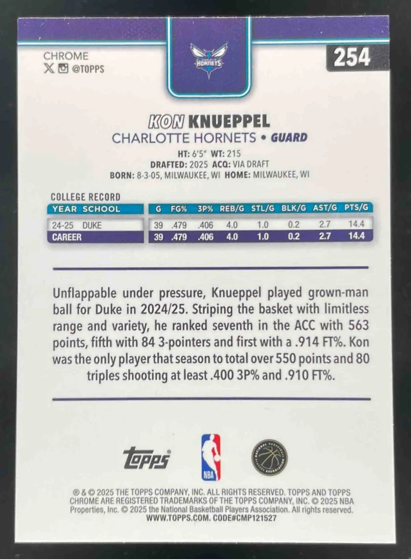 2025-26 Topps Chrome Skylight Refractor #254 Kon Knueppel RC - Image 2