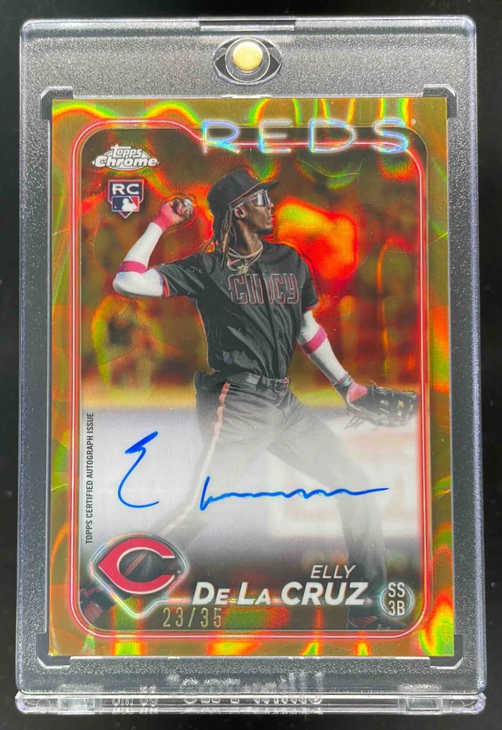2024 Topps Chrome Lava Lamp Gold Orange #RA-EDLC Elly De La Cruz RC Auto /35