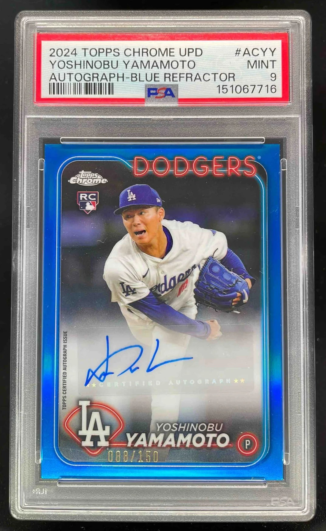 2024 Topps Chrome Update Blue #AC-YY Yoshinobu Yamamoto RC Auto /150 PSA 9