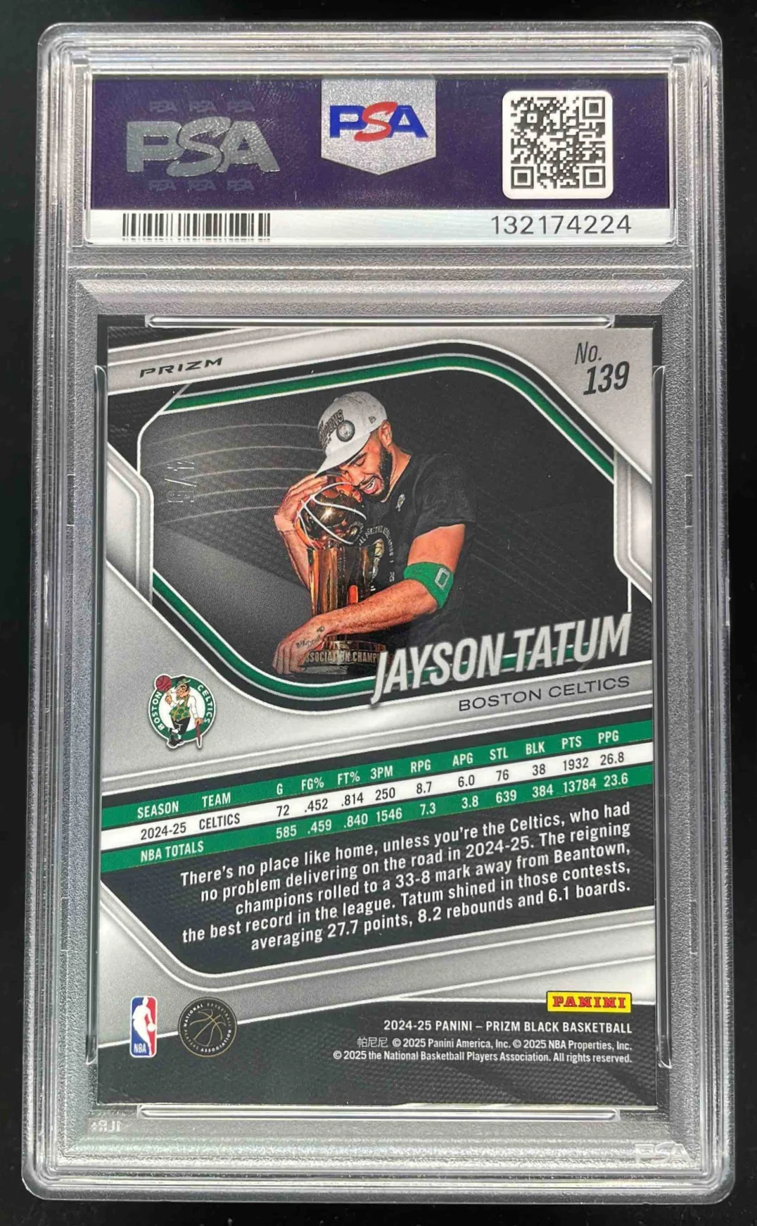 2024-25 Panini Prizm Black Gold Vinyl FOTL Prizms #139 Jayson Tatum /5 PSA 8 - Image 2
