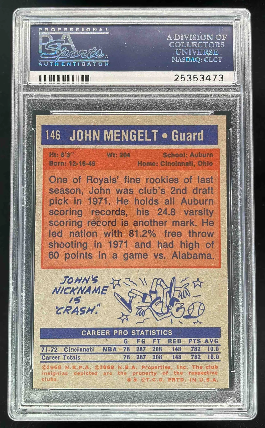 1972-73 Topps #146 John Mengelt RC PSA 8 - Image 2