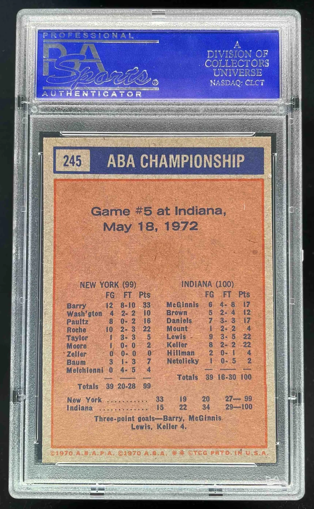 1972-73 Topps #245 1971-72 ABA Finals Game 5 C PSA 9 - Image 2