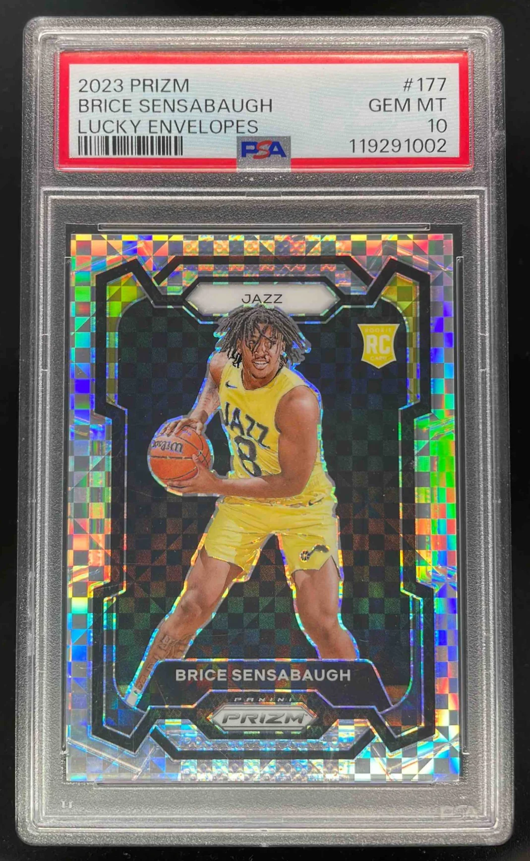 2023-24 Panini Prizm Prizms Lucky Envelopes #177 Brice Sensabaugh RC /8 PSA 10