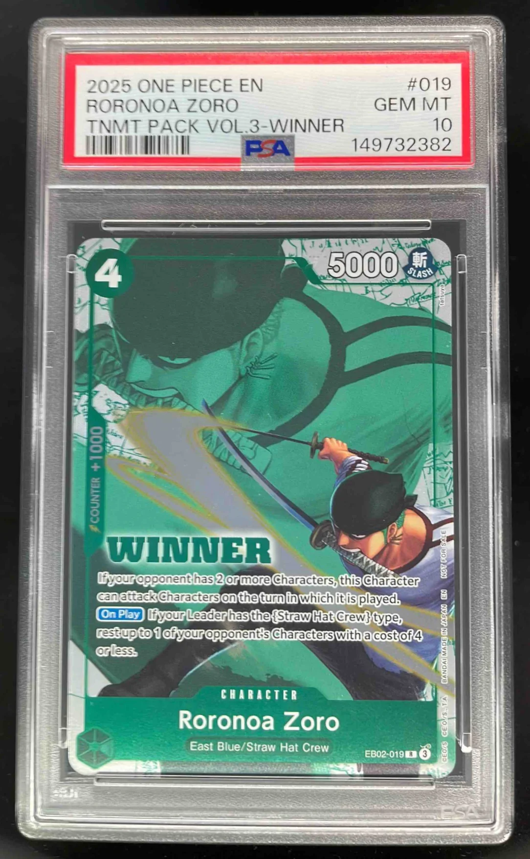 2025 One Piece EN Tournament Pack Vol 3 Winner #019 Roronoa Zoro PSA 10