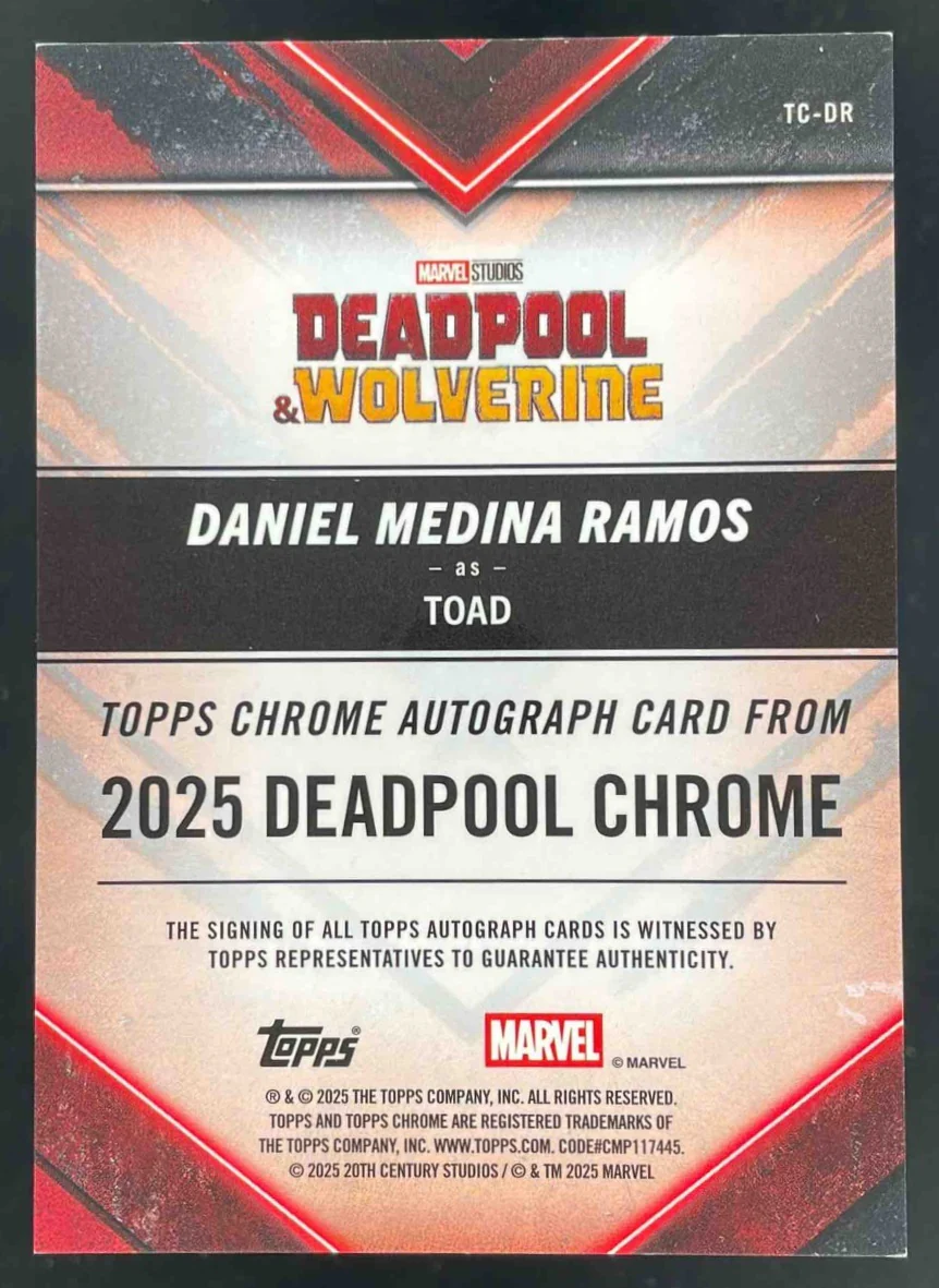 2025 Topps Chrome Deadpool Chrome Aqua #TC-07 Daniel Medina Ramos Auto /199 - Image 2