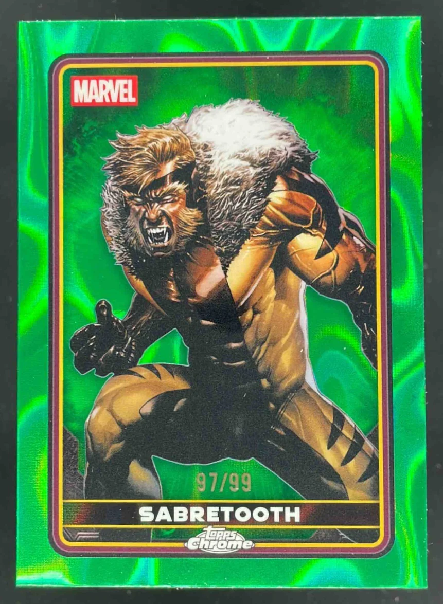 2025 Topps Chrome Deadpool Comic Accurate Green Lava Refractor #7 Sabretooth /99