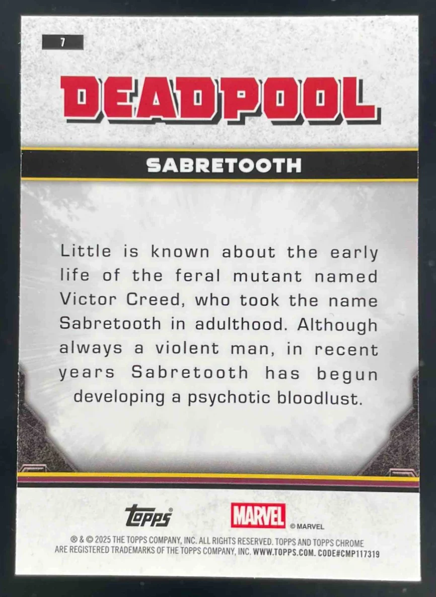 2025 Topps Chrome Deadpool Comic Accurate Green Lava Refractor #7 Sabretooth /99 - Image 2