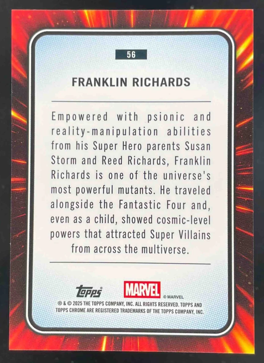 2025 Topps Chrome Marvel Blue & Red Spider Web #56 Franklin Richards /62 - Image 2