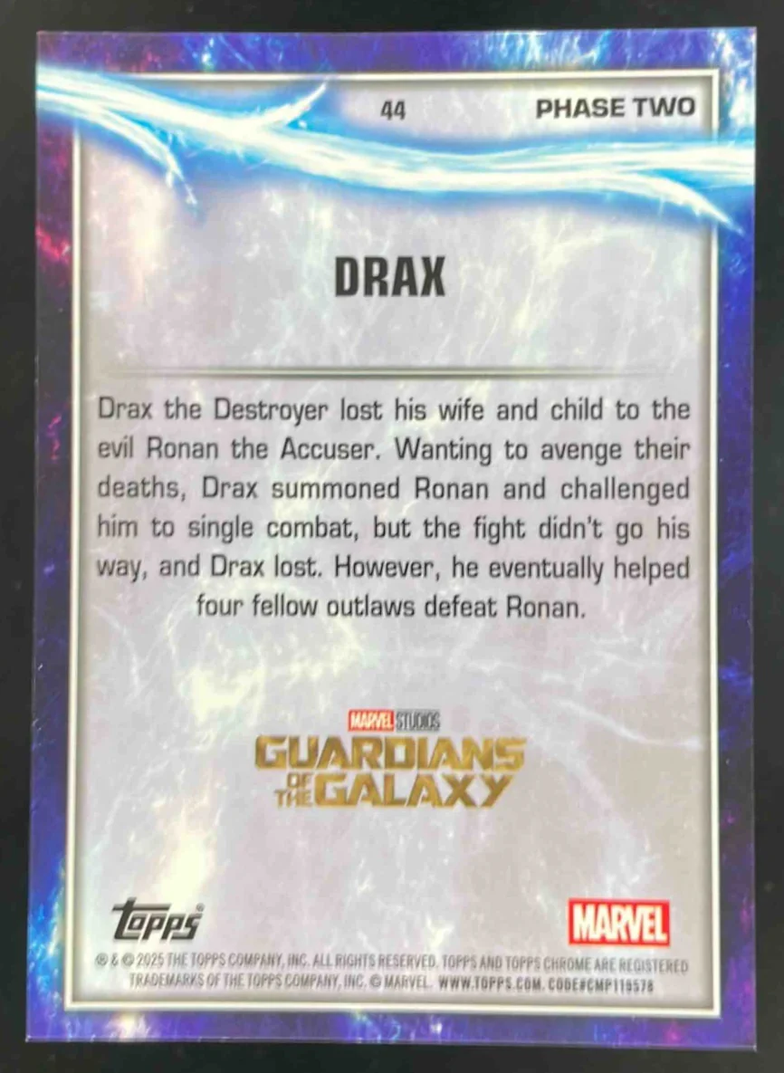 2025 Topps Chrome Marvel Studios Black Refractor #44 Drax /10 - Image 2