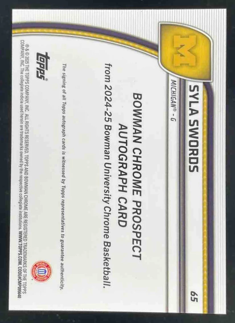 2024-25 Bowman University Chrome Reptilian Blue #65 Syla Swords Auto /150 - Image 2