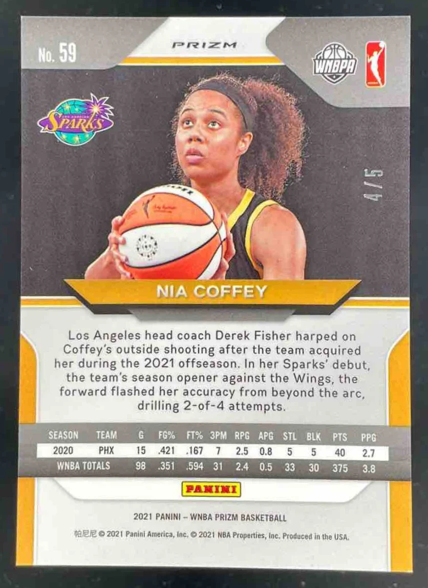 2021-22 Panini Prizm WNBA Prizms Black Gold #59 Nia Coffey /5 - Image 2