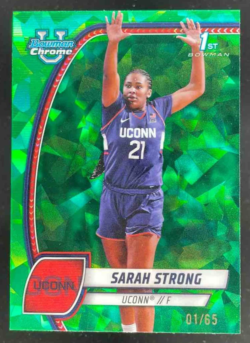 2024-25 Bowman University Chrome Sapphire Green Refractor #62 Sarah Strong /65