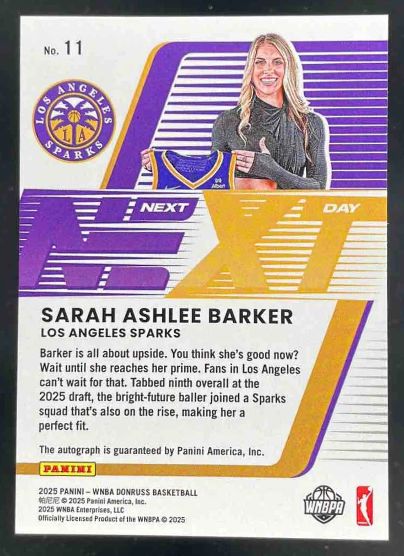 2025 Panini Donruss WNBA Next Day Autographs #11 Sarah Ashlee Barker RC Auto - Image 2