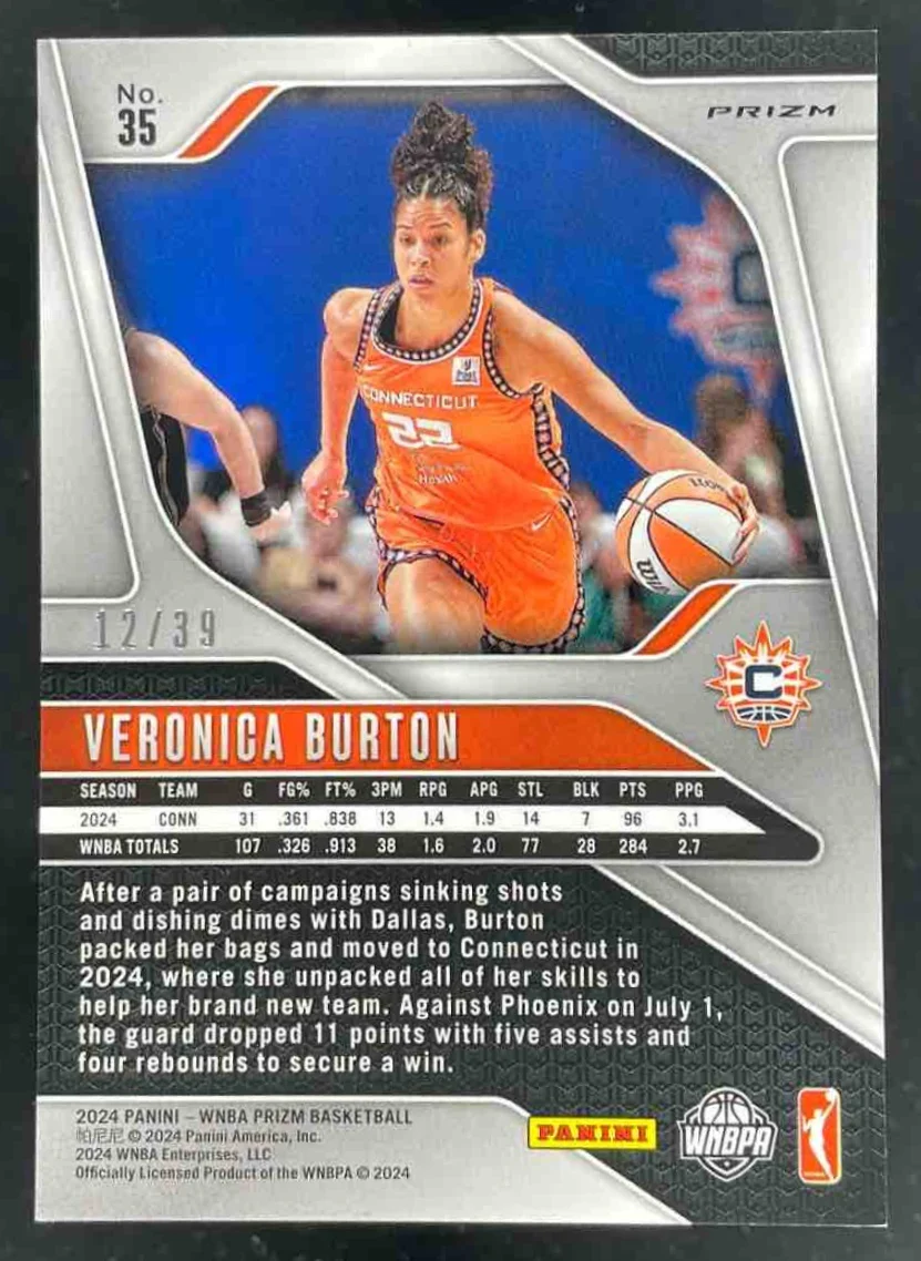 2024 Panini WNBA Prizm Black Velocity Prizm #35 Veronica Burton /39 - Image 2