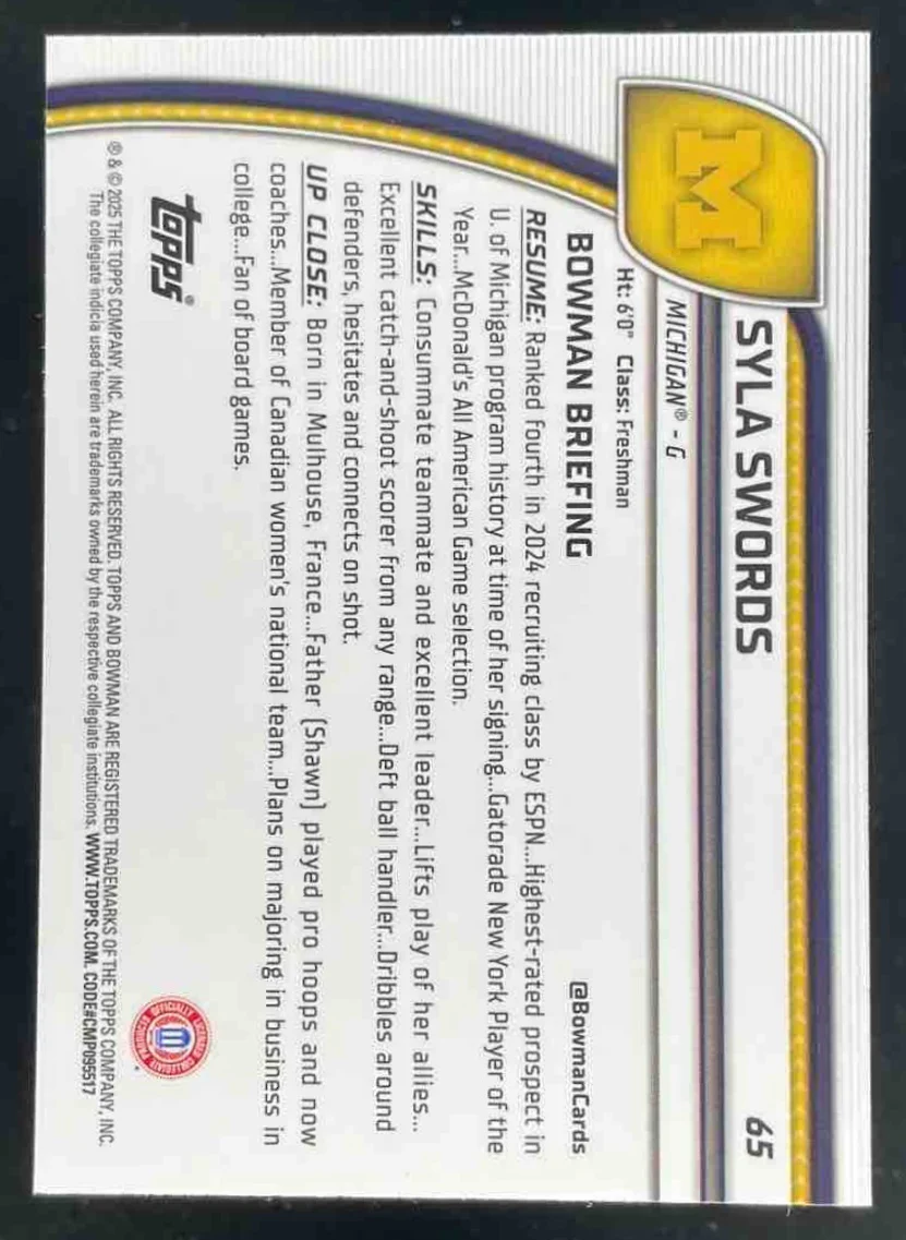 2024-25 Bowman University Chrome Reptilian Blue Refractor #65 Syla Swords /150 - Image 2