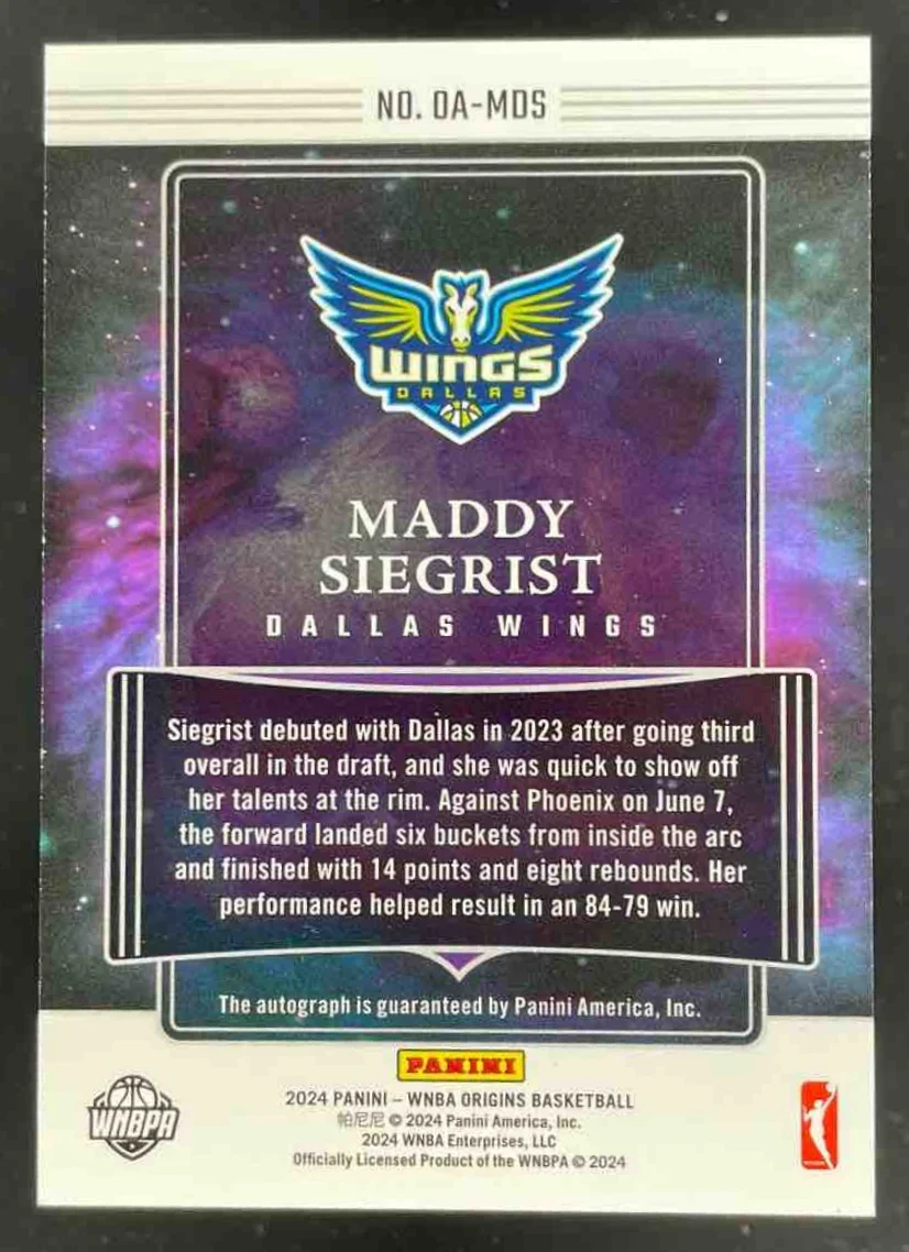 2024 Origins WNBA Origins Red #OA-MDS Maddy Siegrist Auto /99 - Image 2