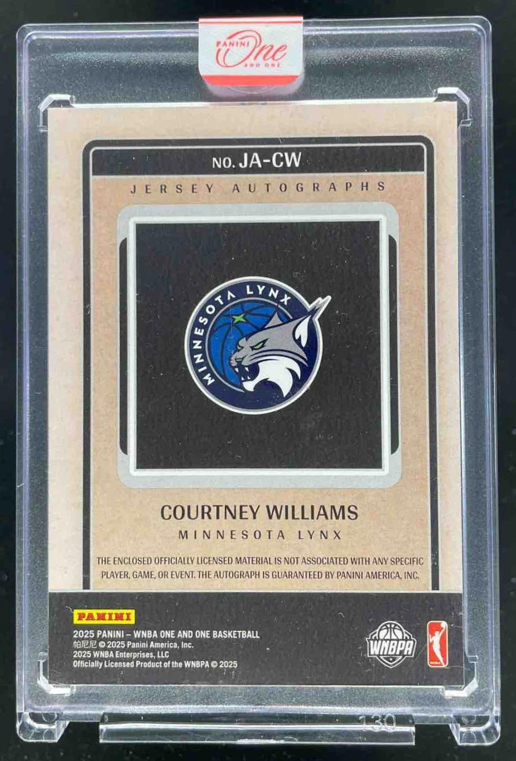 2025 One and One WNBA Jersey Holo Gold #10 Courtney Williams Auto /10 - Image 2
