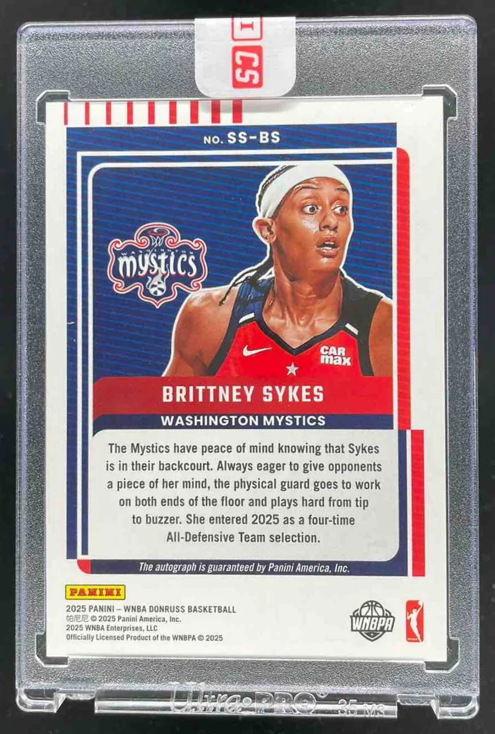 2025 Panini Donruss WNBA Signature Series Holo Laser #SS-BS Brittney Sykes Auto - Image 2