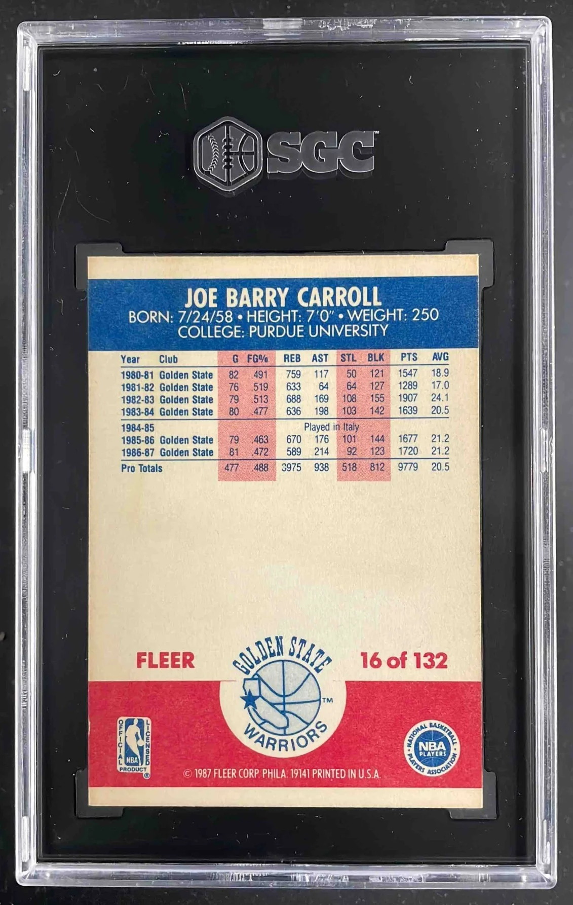 1987-88 Fleer #16 Joe Barry Carroll SGC 8.5 - Image 2