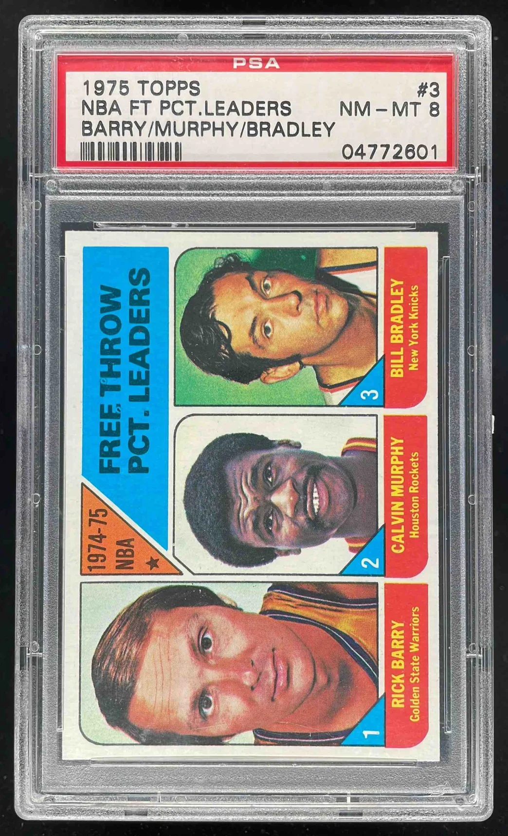 1975-76 Topps #3 Rick Barry Bill Bradley Calvin Murphy League Leaders PSA 8
