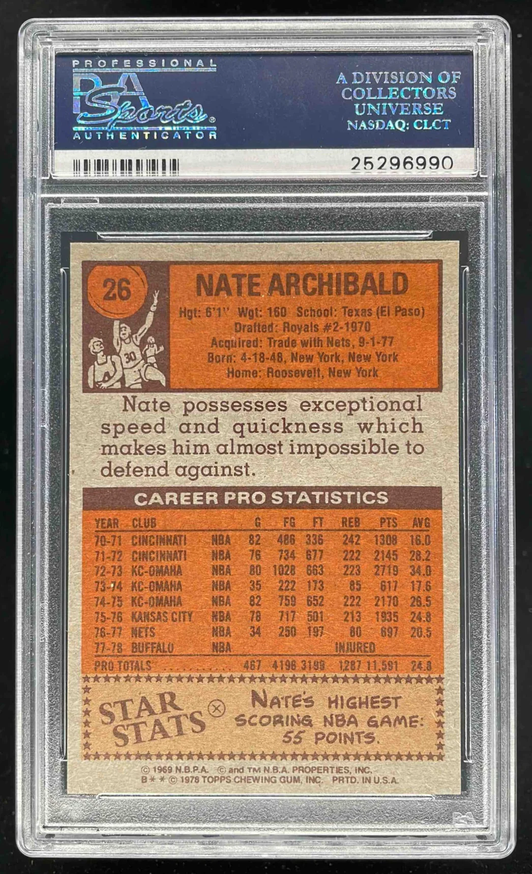 1978-79 Topps #26 Nate Archibald UER PSA 9 - Image 2