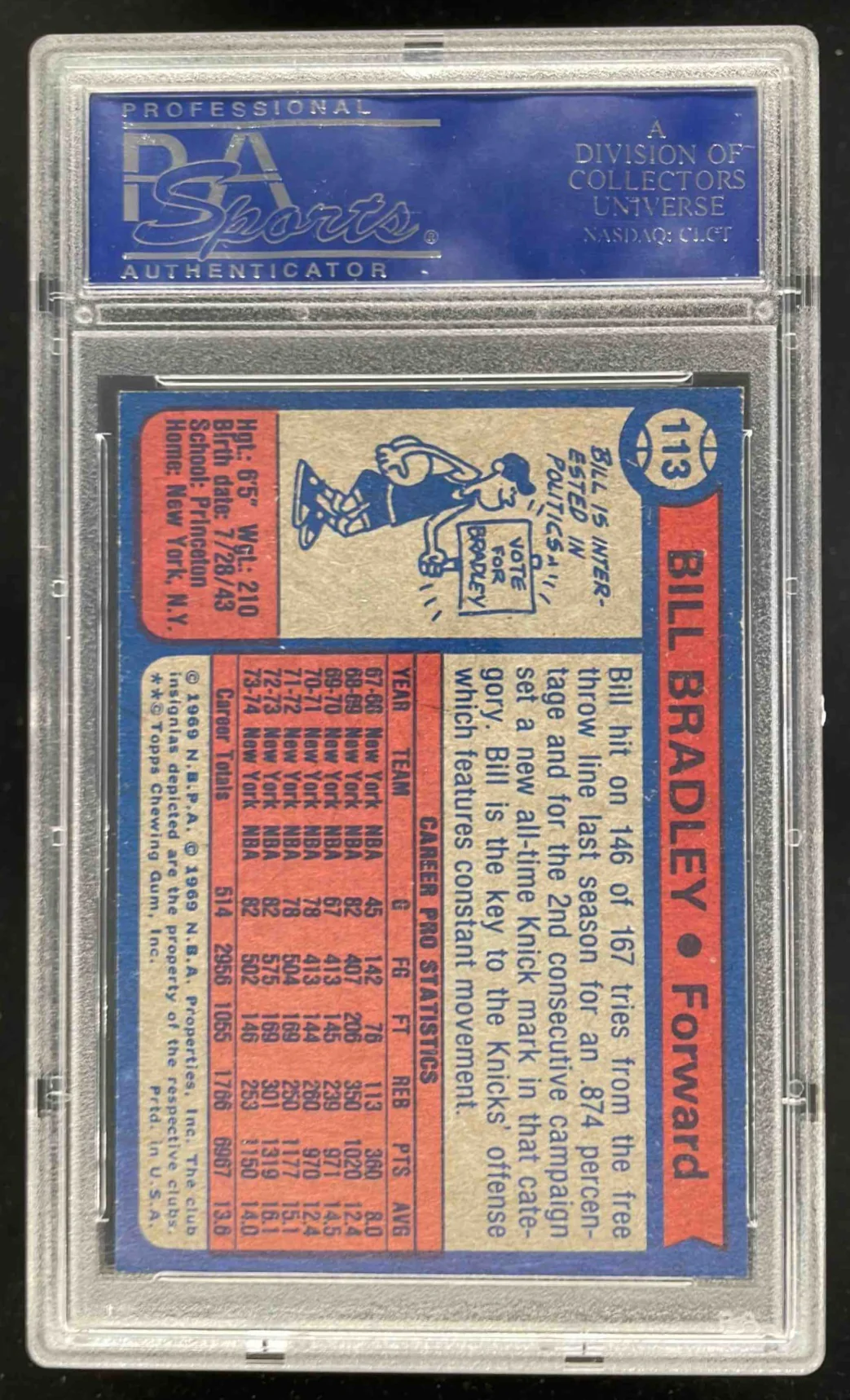 1974-75 Topps #113 Bill Bradley PSA 8 - Image 2