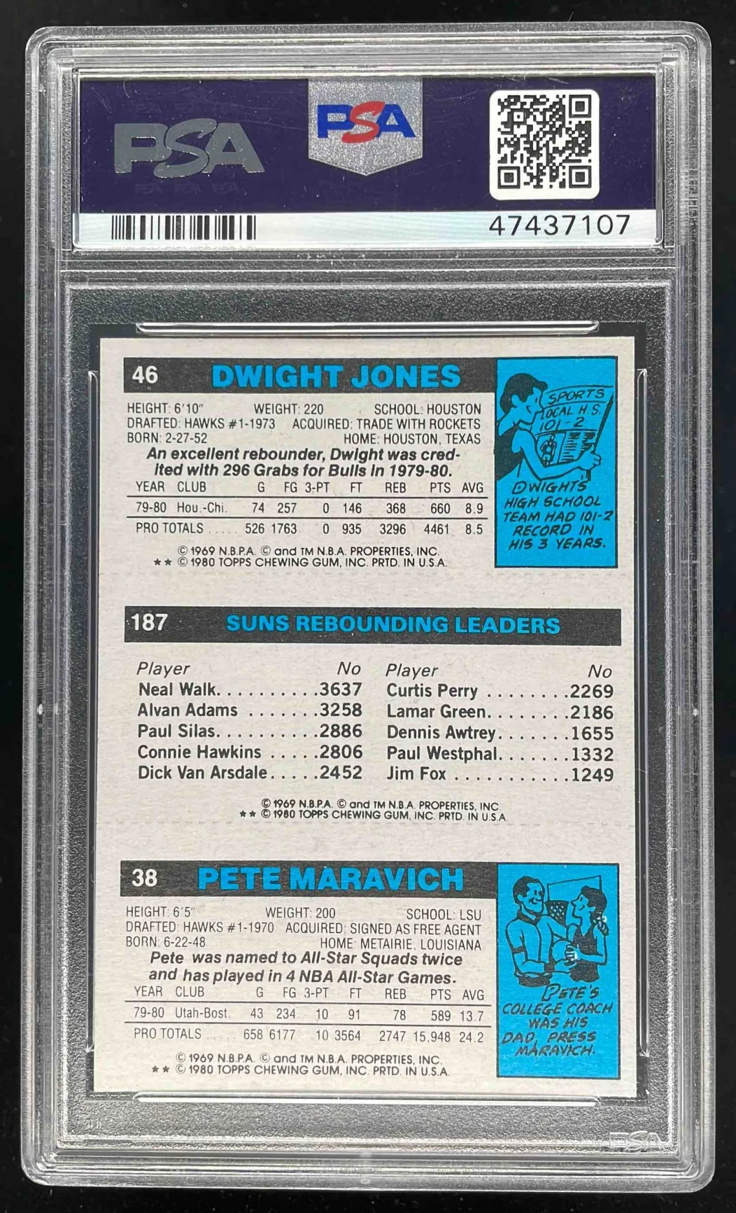 1980-81 Topps #38/46/187 Pete Maravich Leonard Robinson Dwight Jones PSA 8 - Image 2