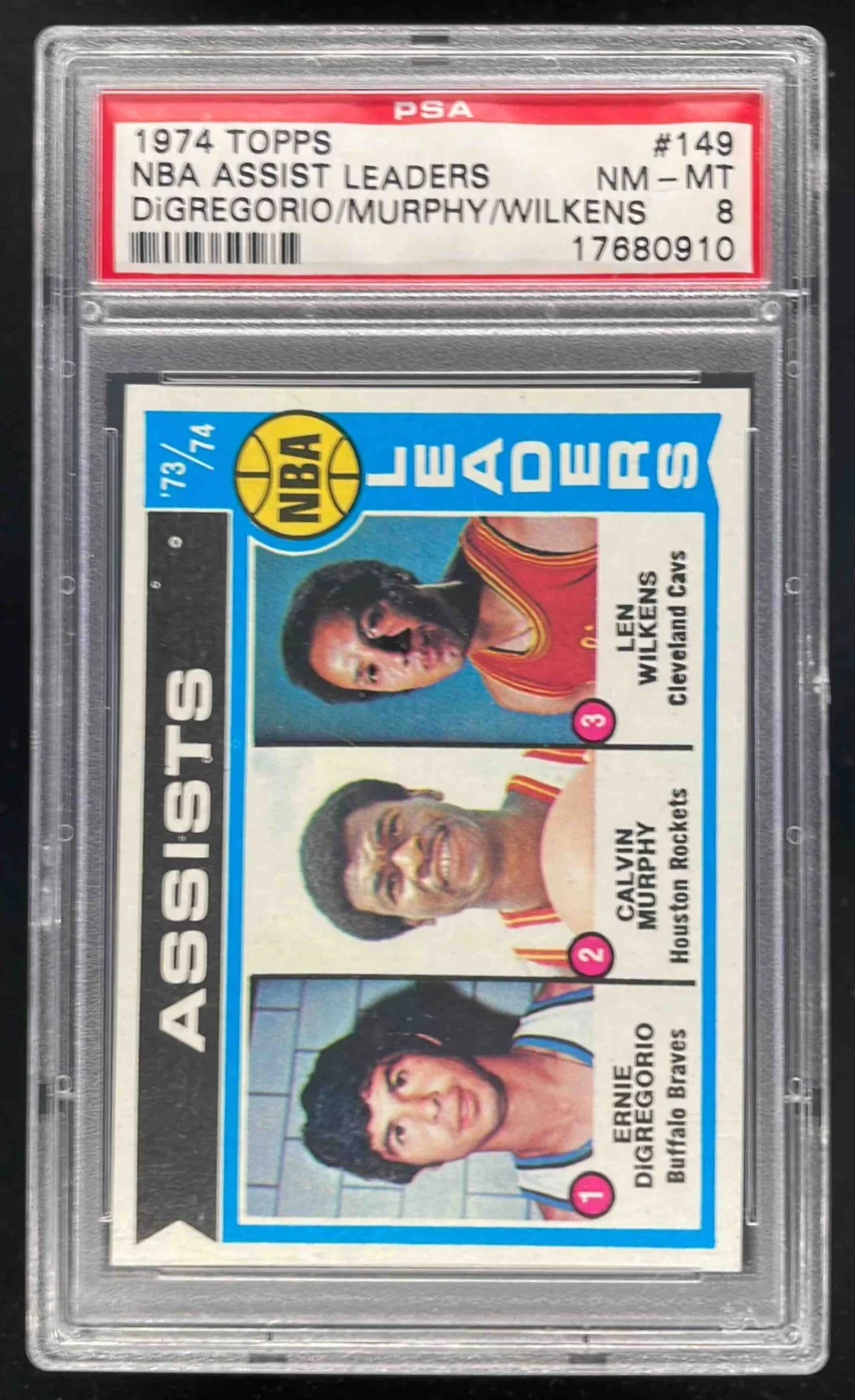 1974 Topps #149 Assist Leaders Ernie DiGregorio Calvin Murphy Len Wilkens PSA 8
