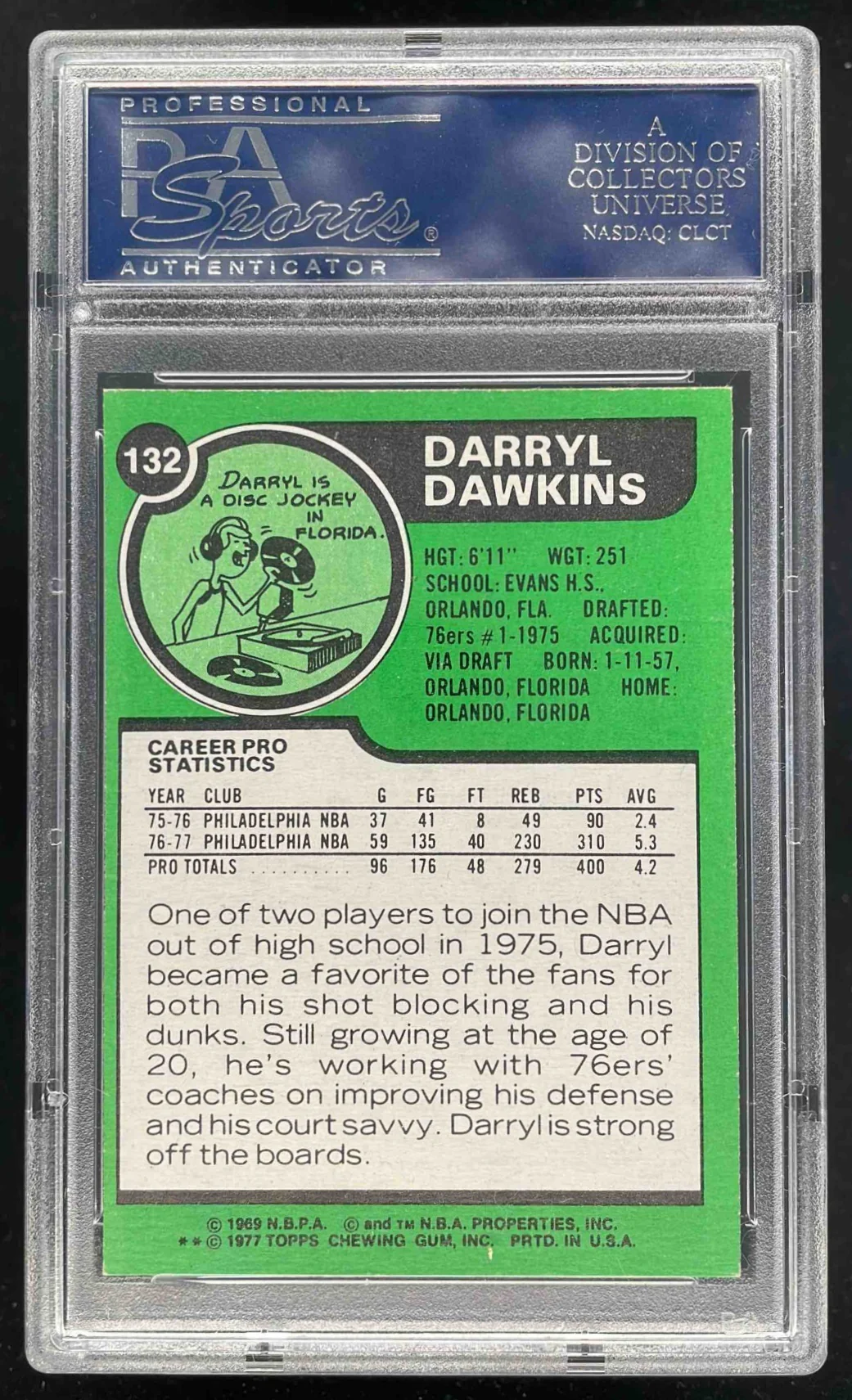 1977-78 Topps #132 Darryl Dawkins RC PSA 8 - Image 2
