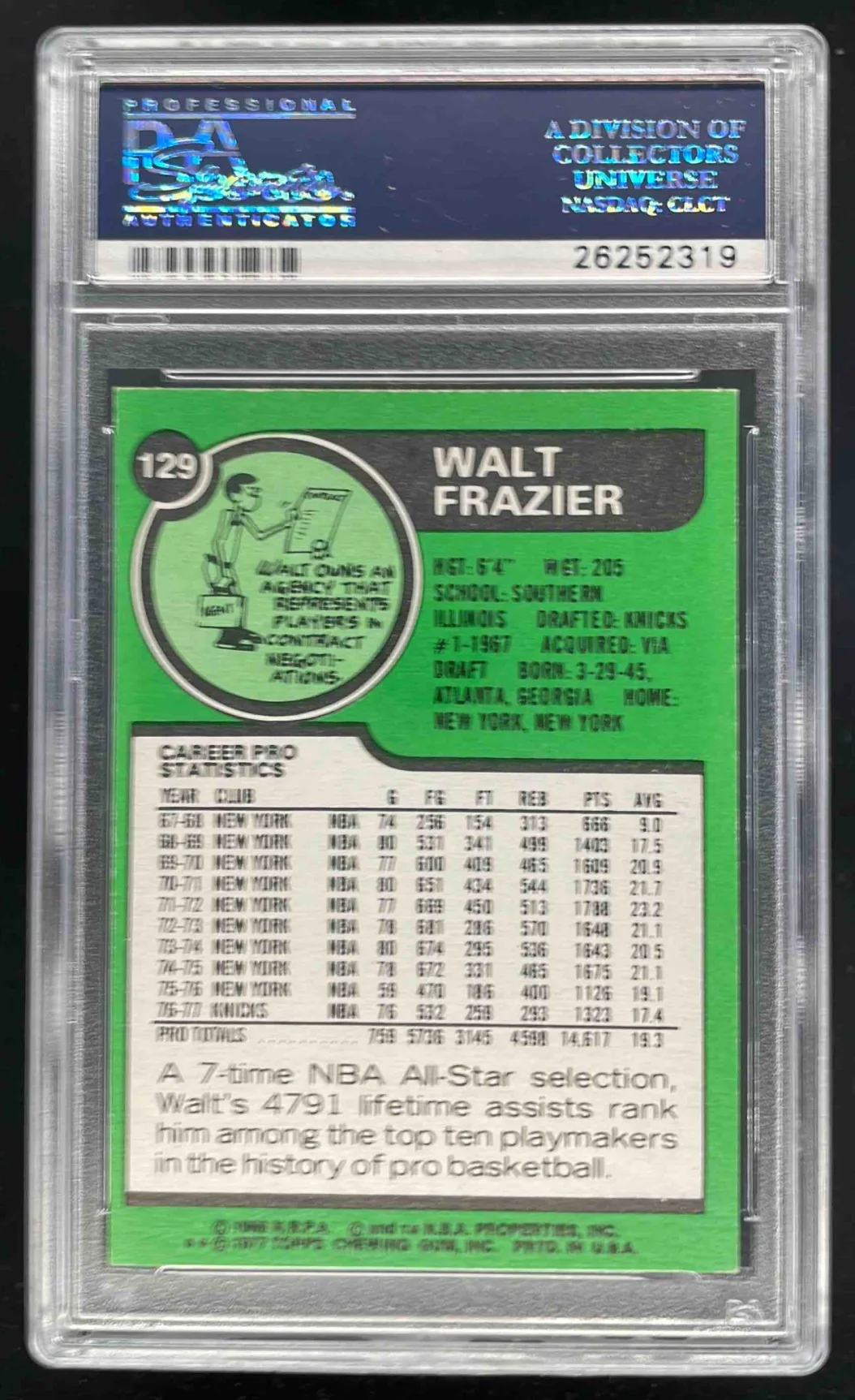 1977-78 Topps #129 Walt Frazier PSA 8 - Image 2