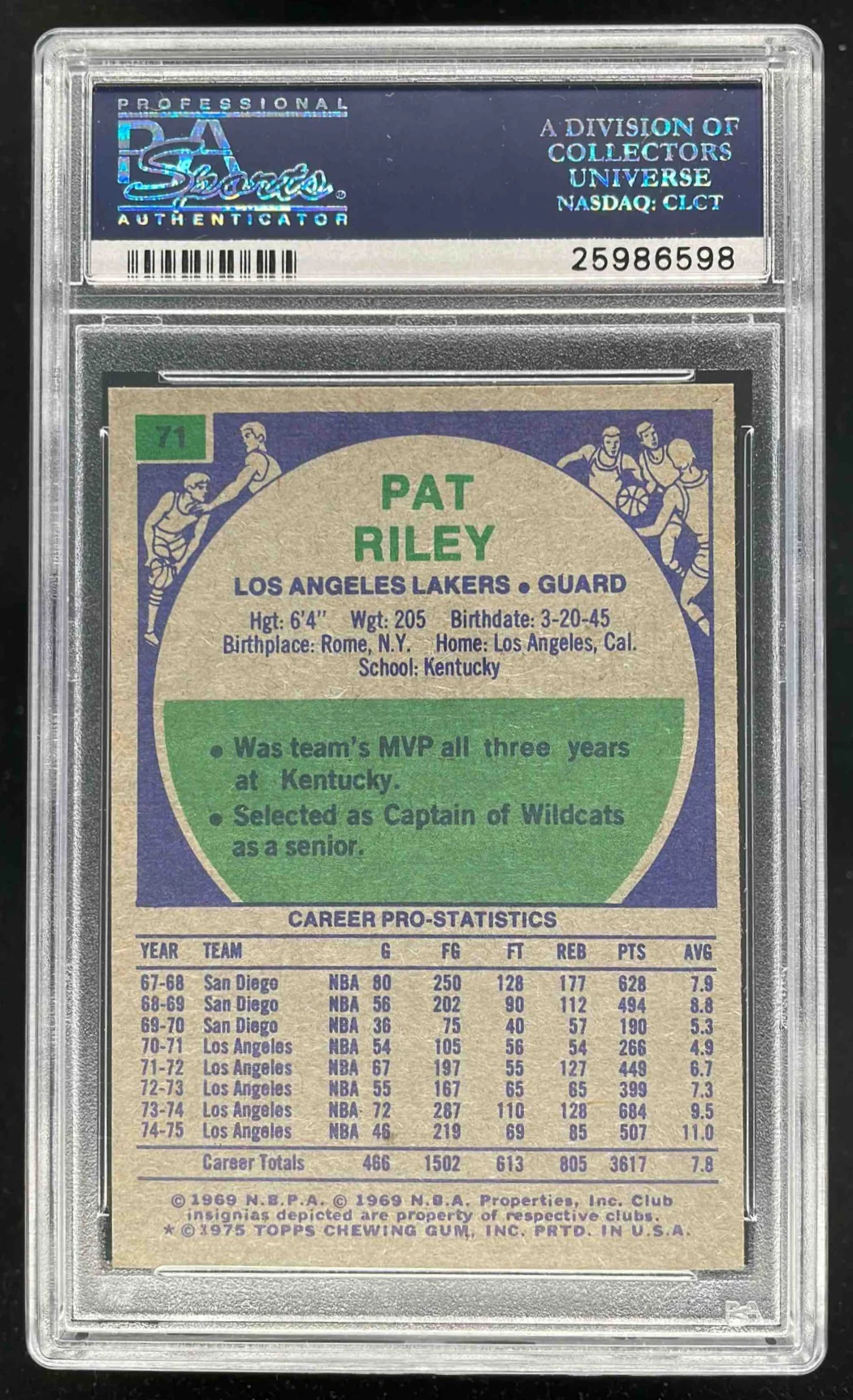 1975-76 Topps #71 Pat Riley PSA 8 - Image 2