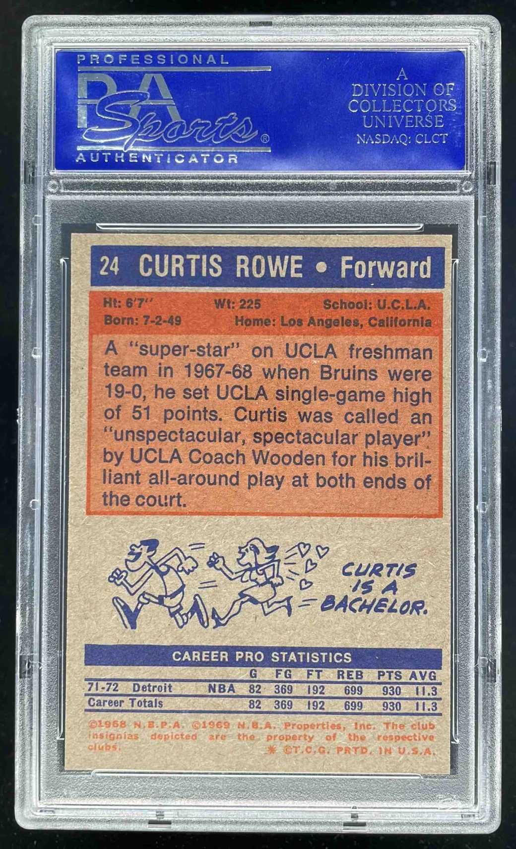 1972-73 Topps #24 Curtis Rowe RC PSA 9 - Image 2