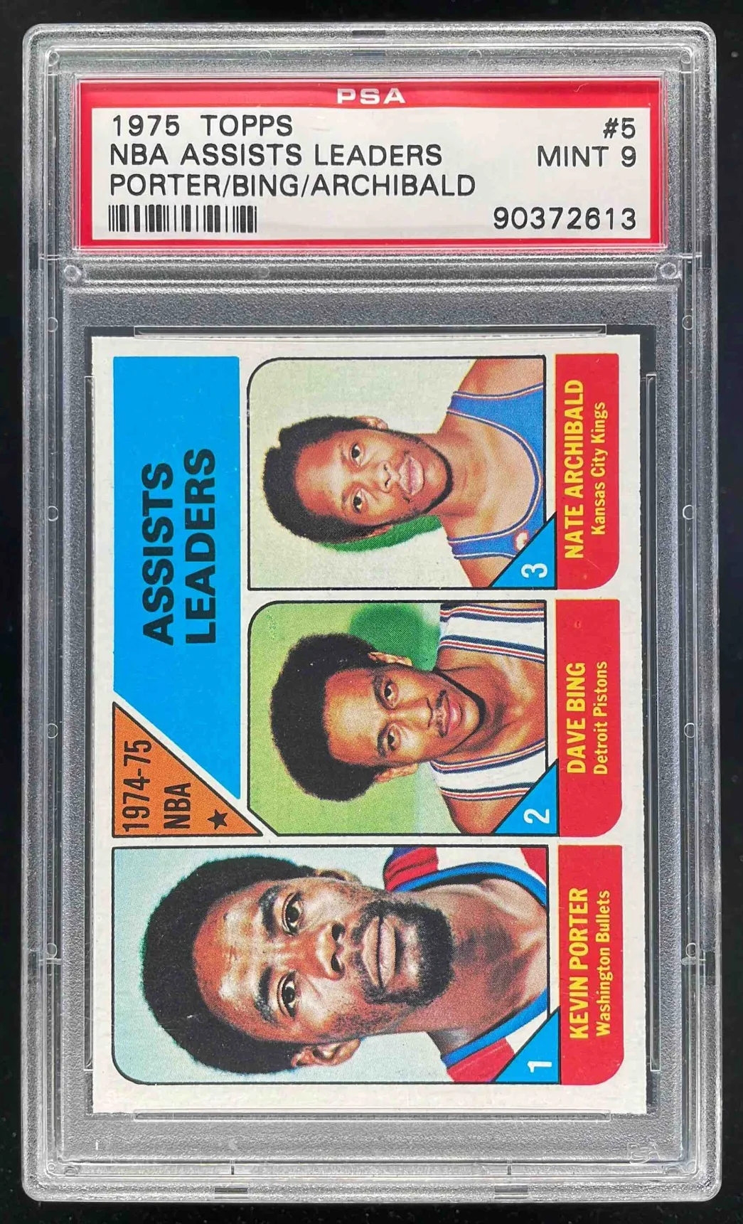 1975-76 Topps #5 Kevin Porter Dave Bing Nate Archibald League Leaders PSA 9