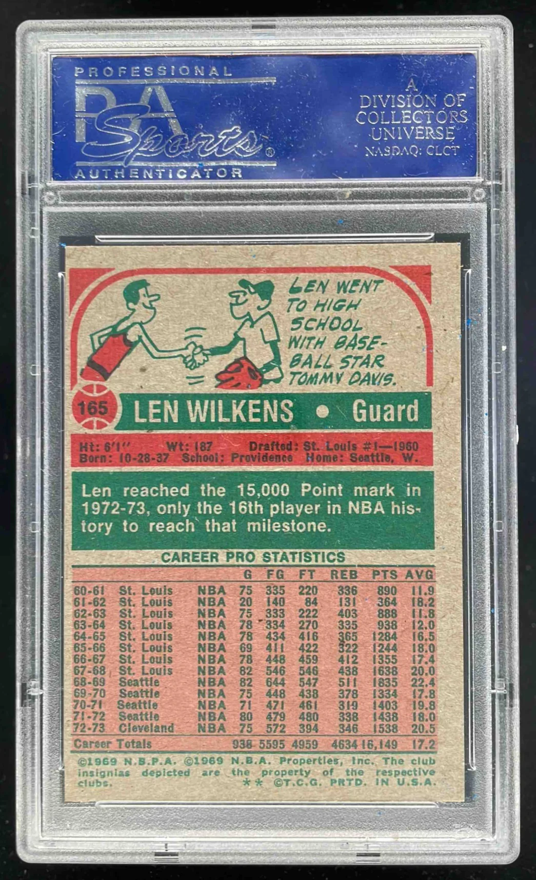 1973 Topps #165 Len Wilkens PSA 8 - Image 2