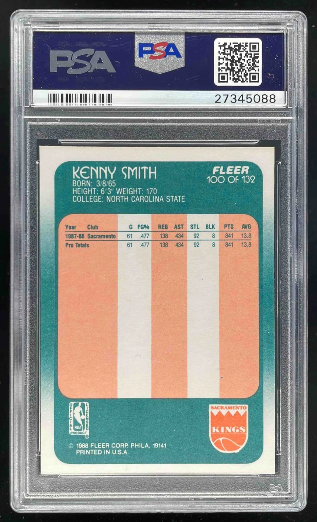 1988-89 Fleer #100 Kenny Smith RC PSA 9 - Image 2