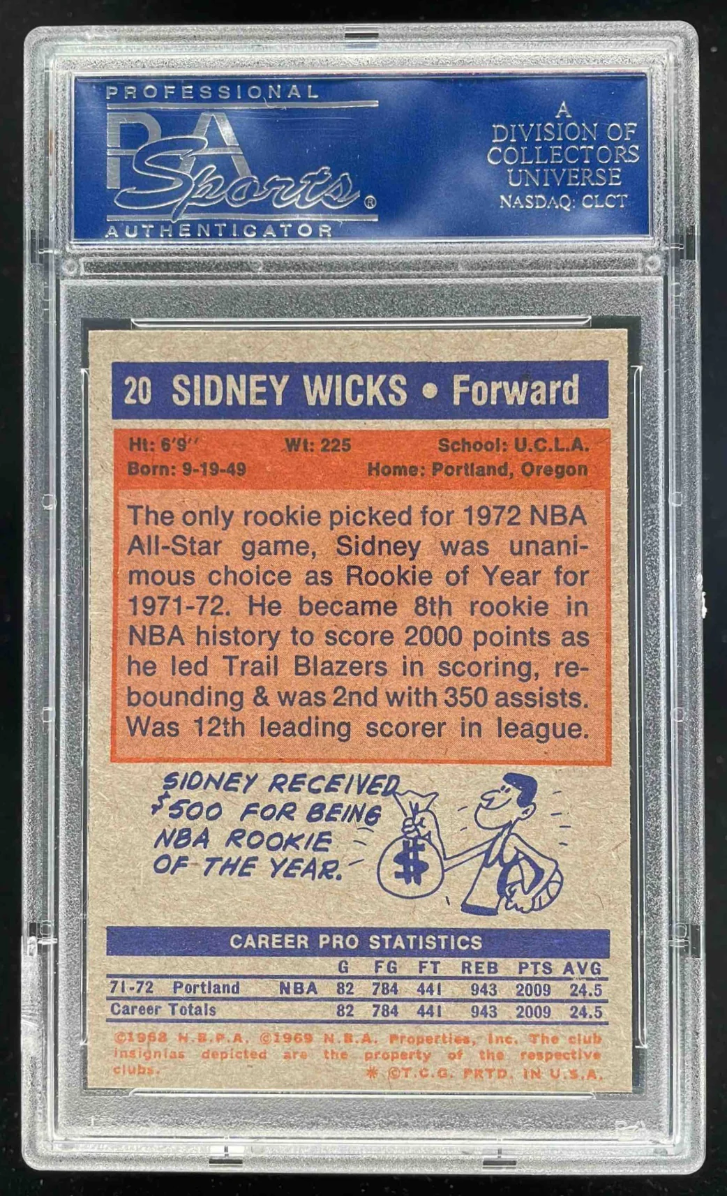 1972-73 Topps #20 Sidney Wicks RC PSA 8 - Image 2