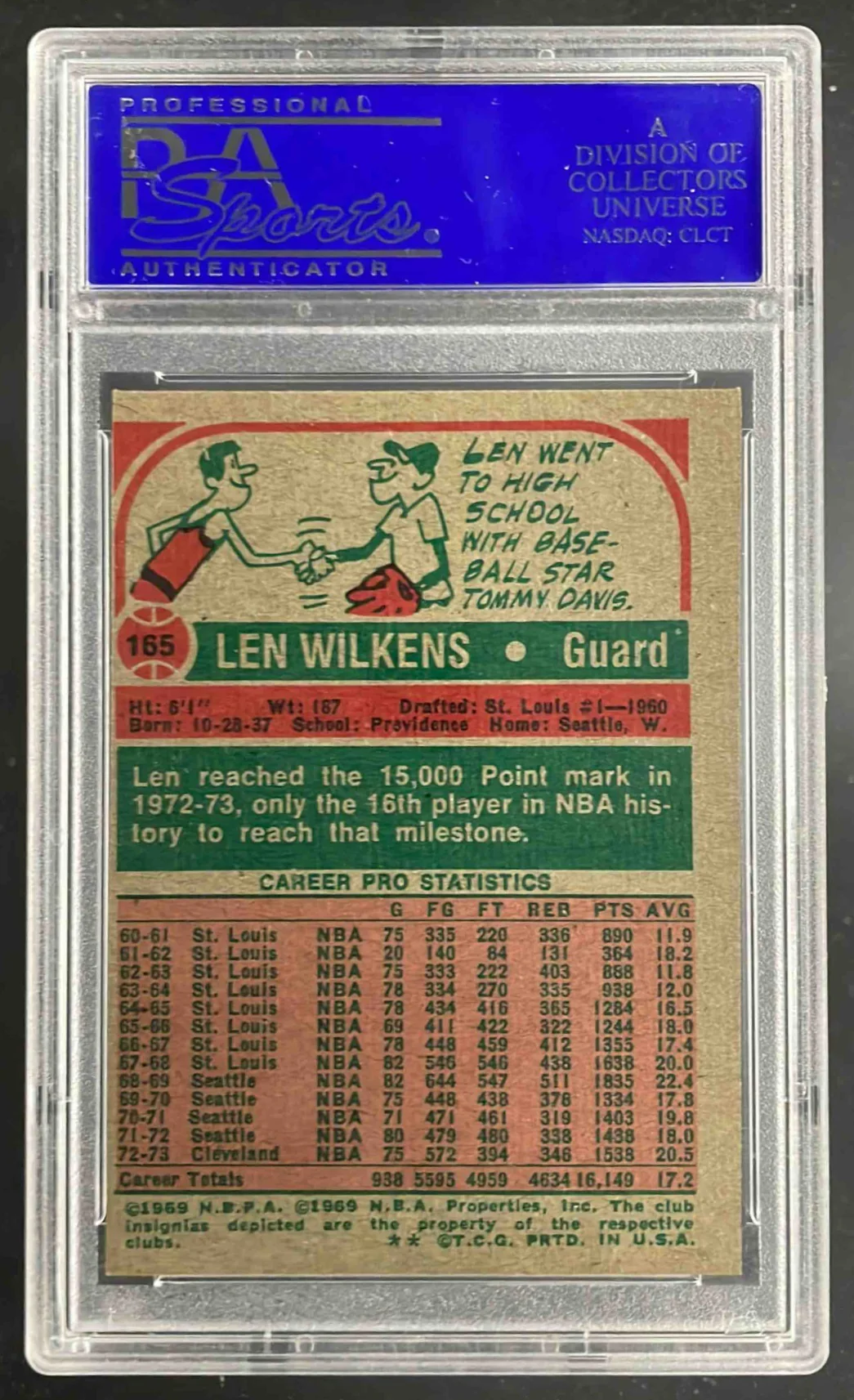 1973 Topps #165 Len Wilkens PSA 8 - Image 2