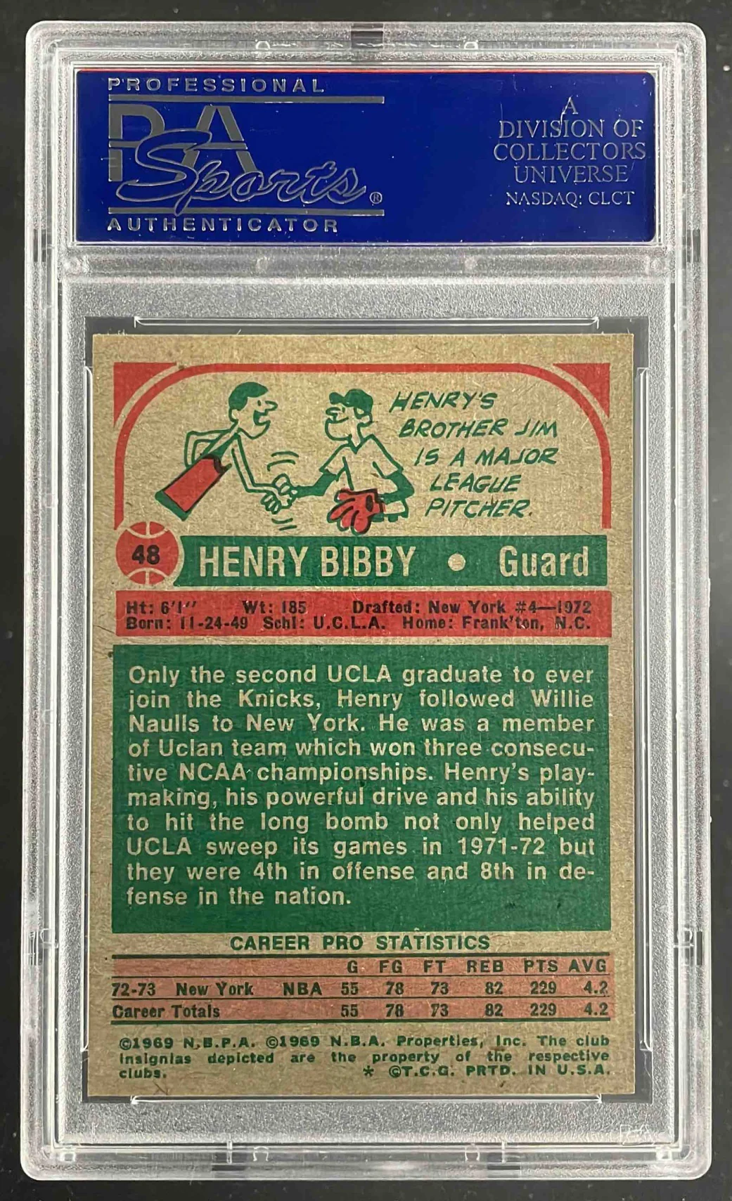 1973 Topps #48 Henry Bibby PSA 9 - Image 2