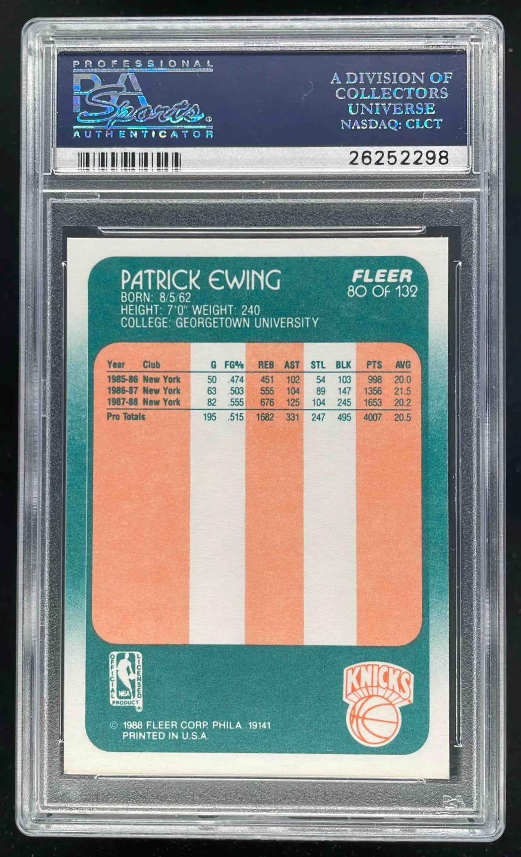 1988-89 Fleer #80 Patrick Ewing PSA 8 - Image 2