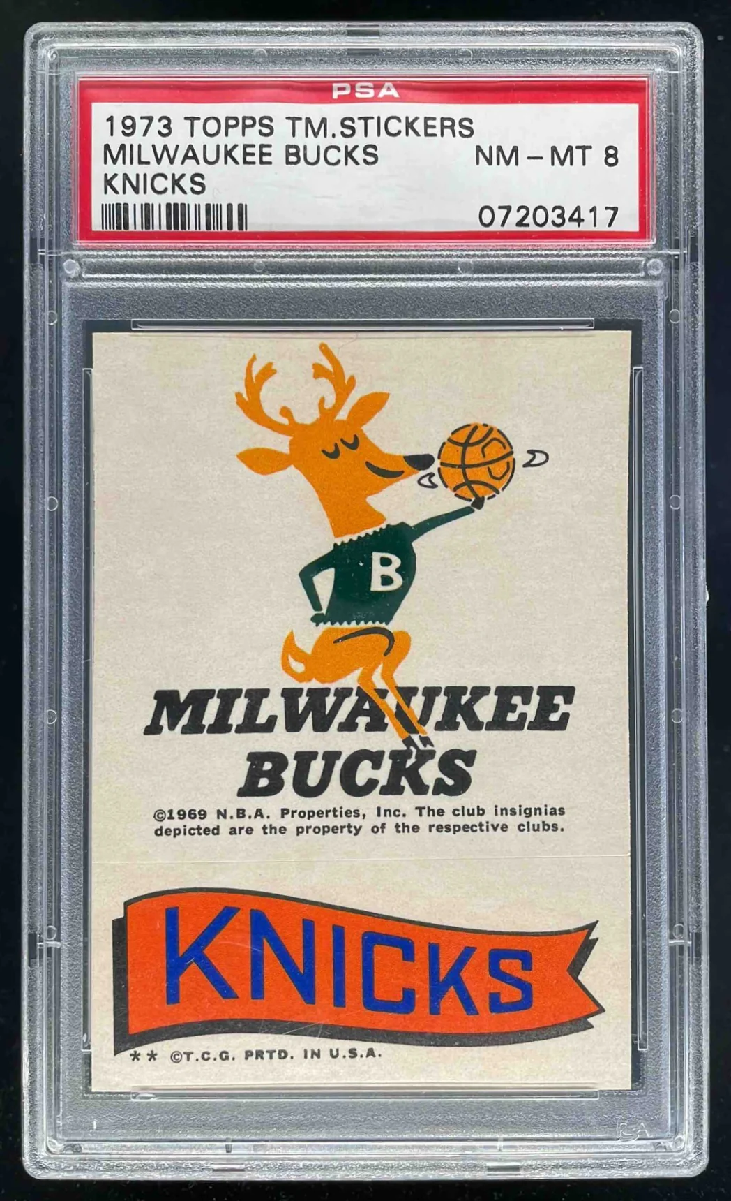 1973 Topps Team Stickers Milwaukee Bucks Knicks PSA 8