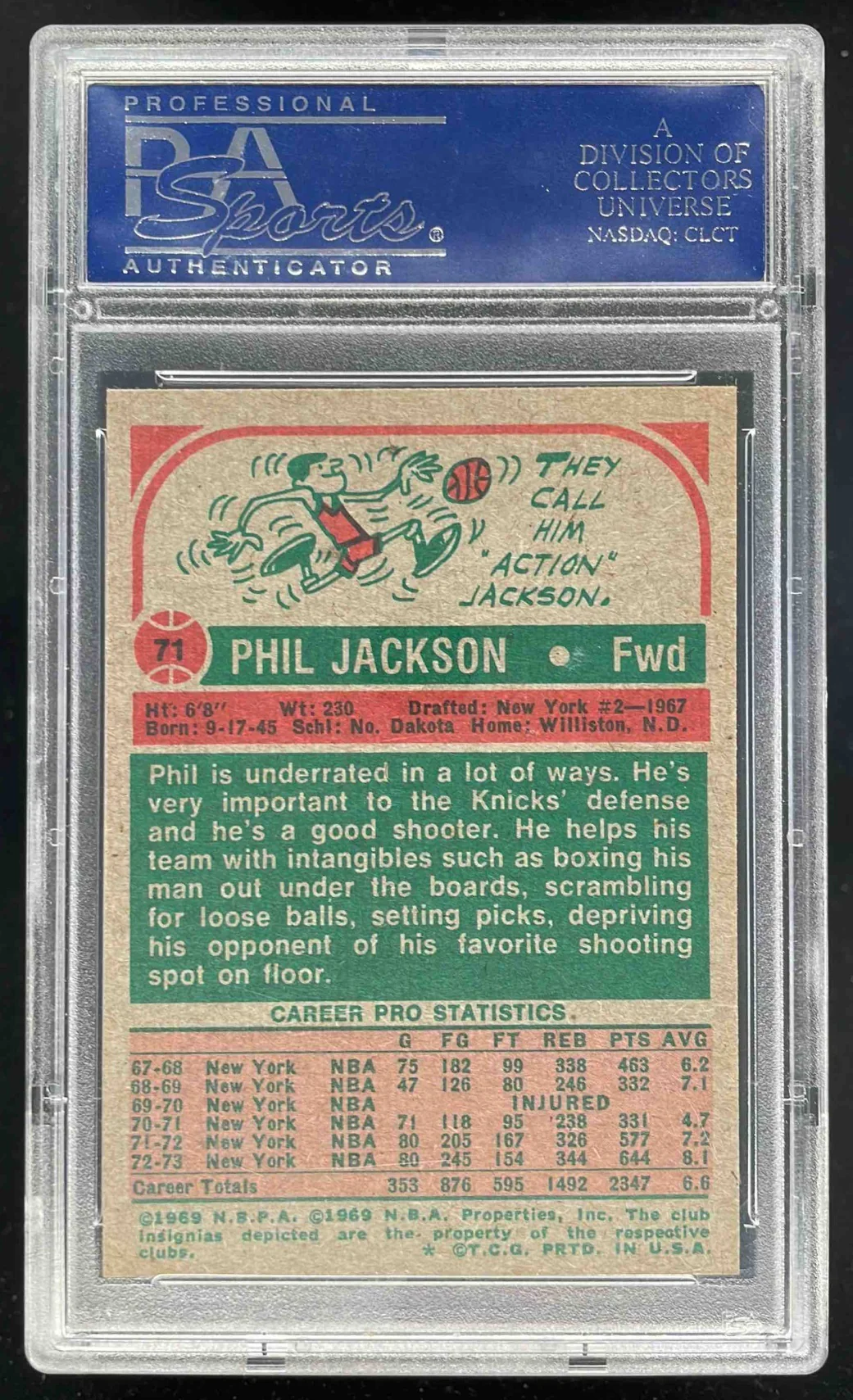 1973-74 Topps #71 Phil Jackson PSA 9 - Image 2