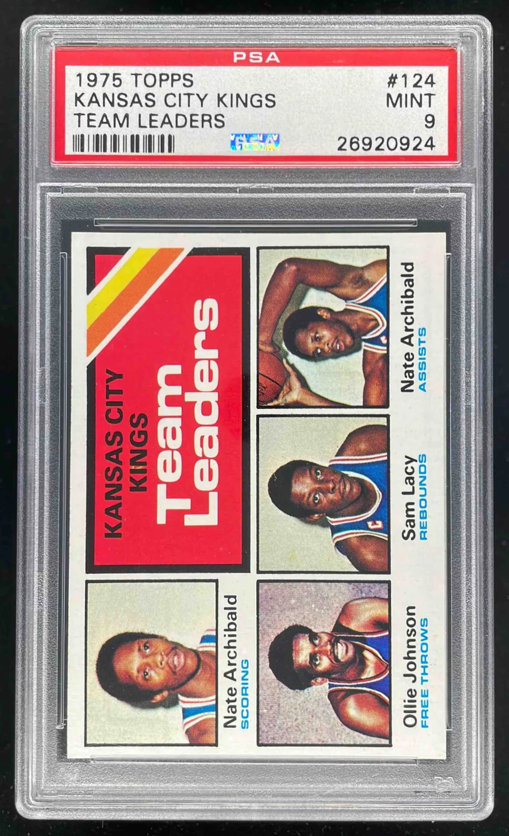 1975-76 Topps #124 Nate Archibald Ollie Johnson Sam Lacey UER PSA 9