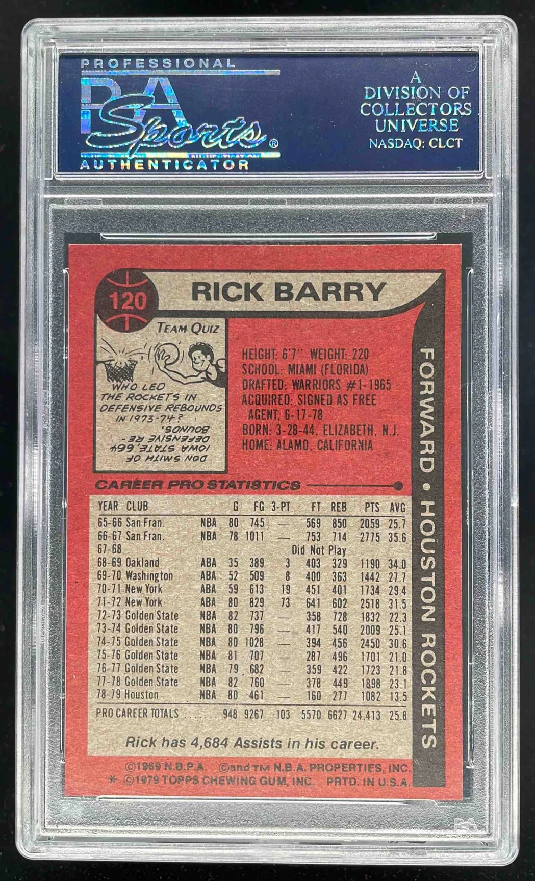 1979-80 Topps #120 Rick Barry PSA 8 - Image 2