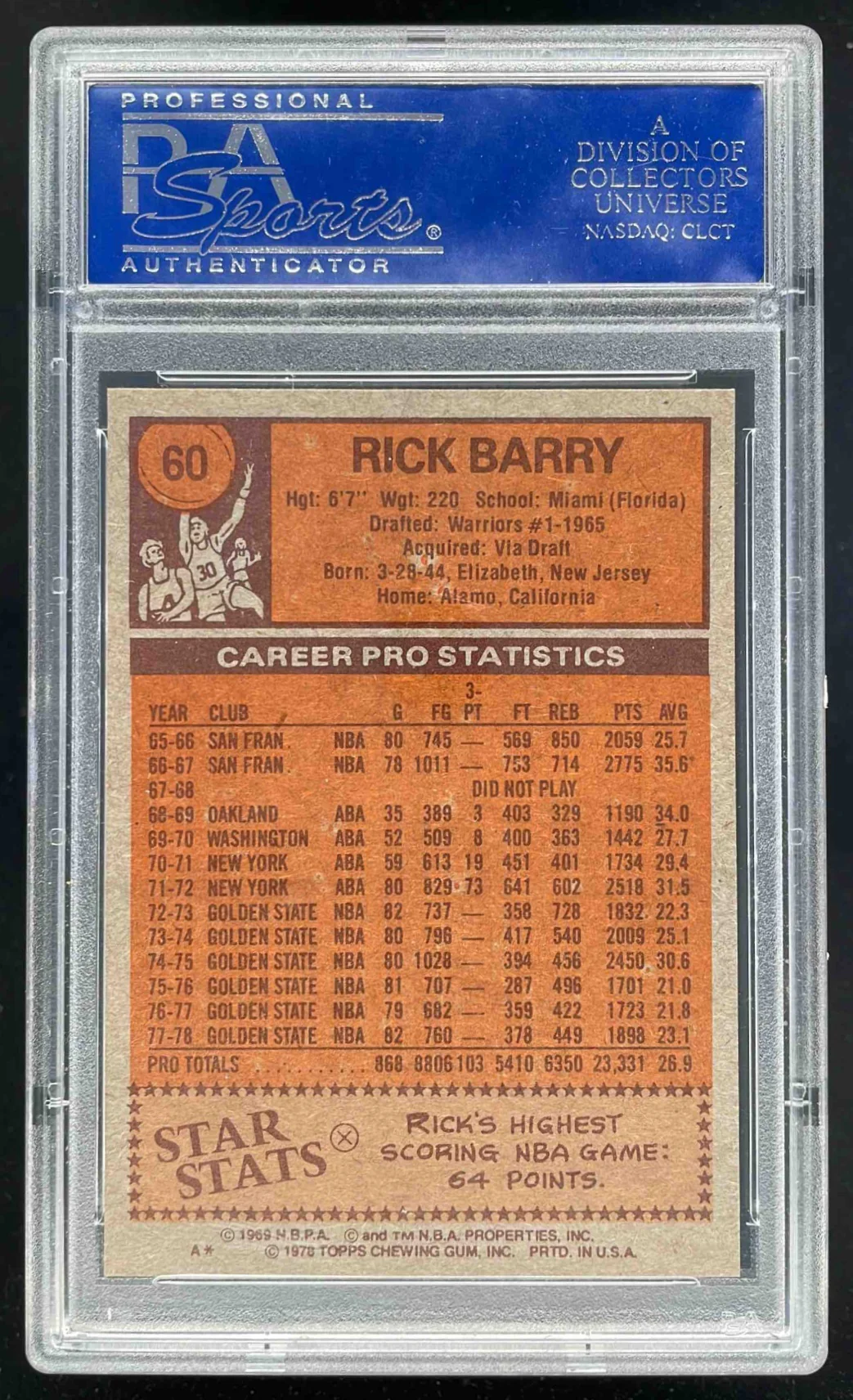 1978-79 Topps #60 Rick Barry PSA 8 - Image 2