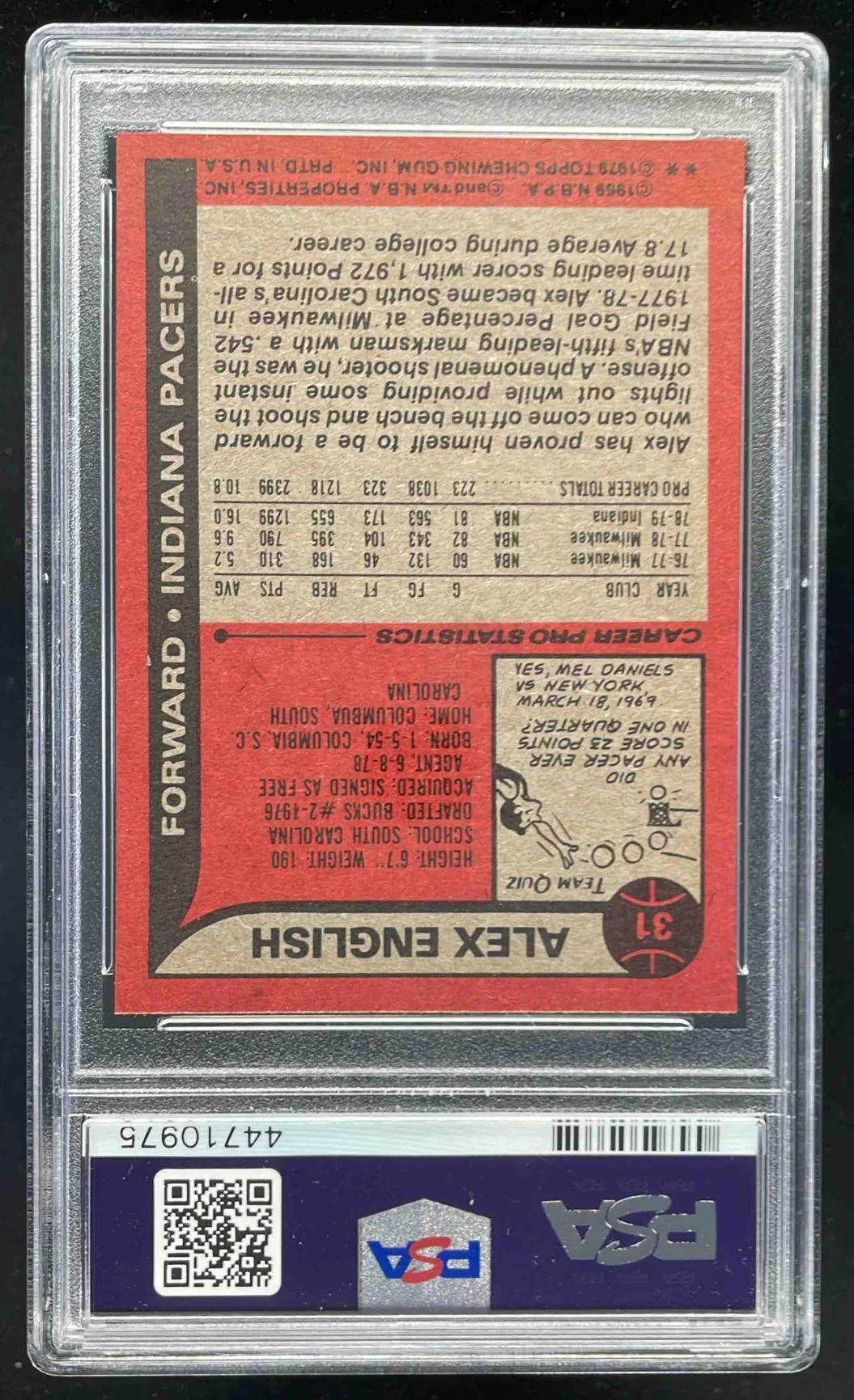 1979-80 Topps #31 Alex English RC PSA 8 - Image 2