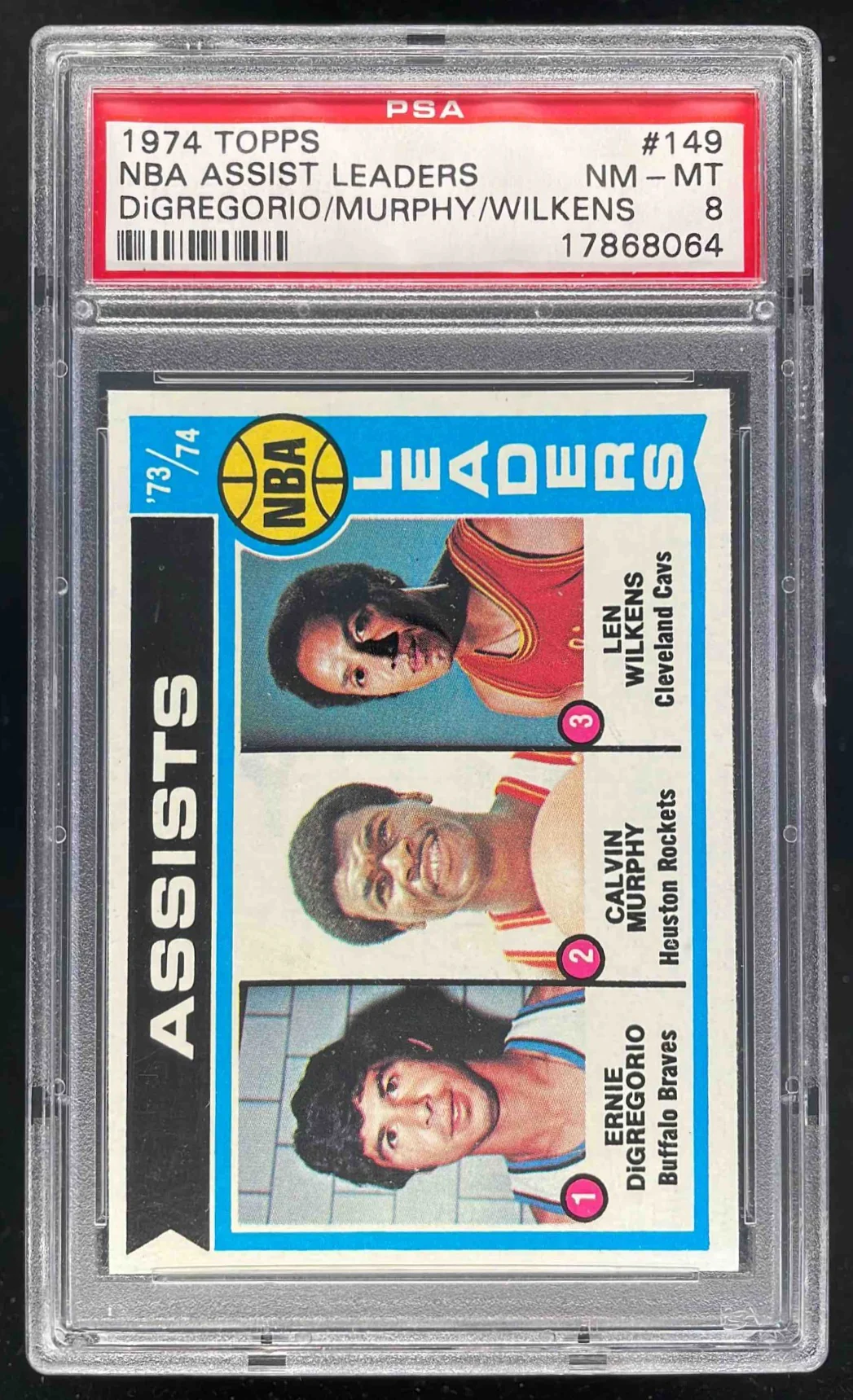 1974-75 Topps #149 Ernie DiGregorio Calvin Murphy Len Wilkens Leaders PSA 8