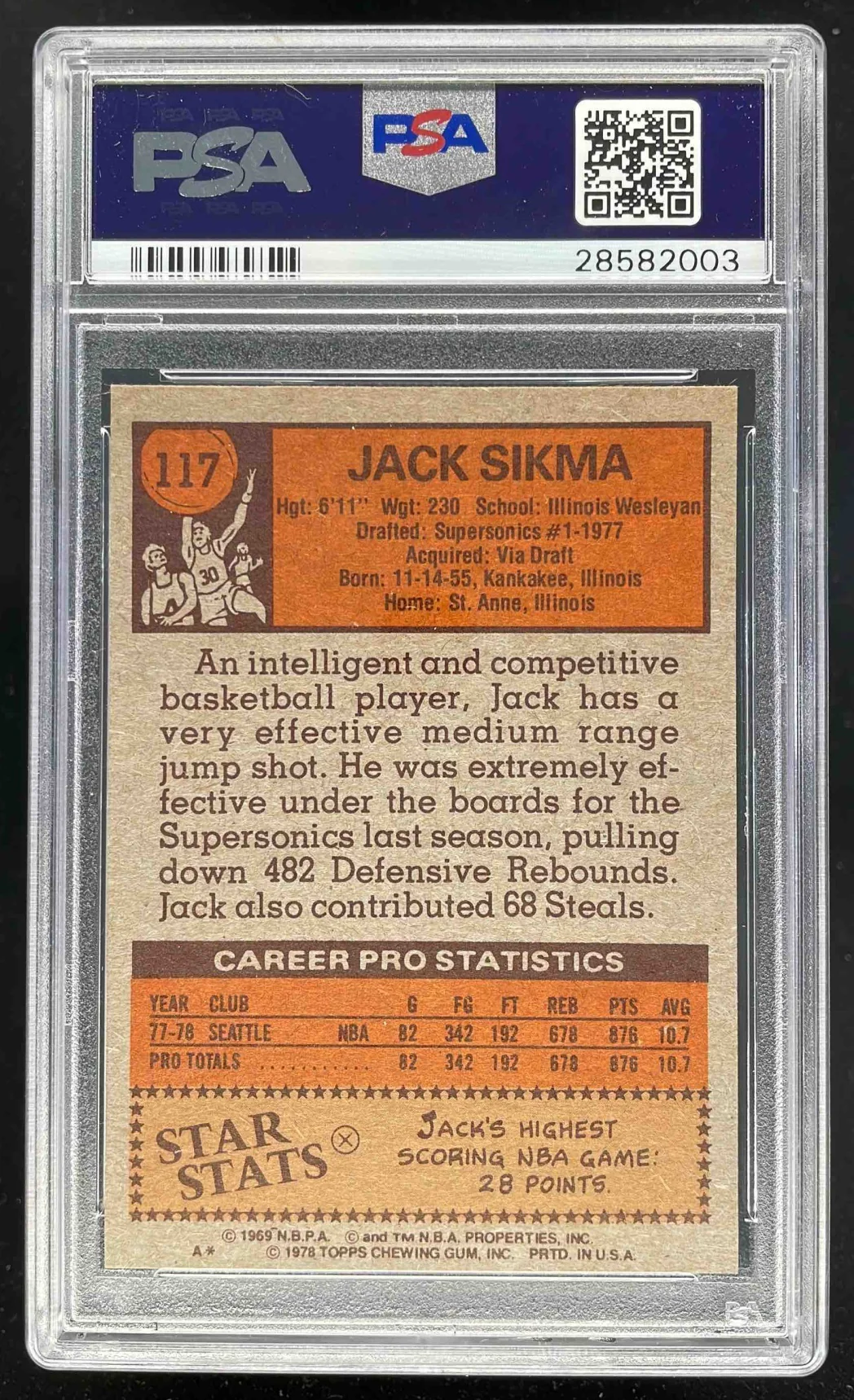 1978-79 Topps #117 Jack Sikma RC PSA 9 - Image 2