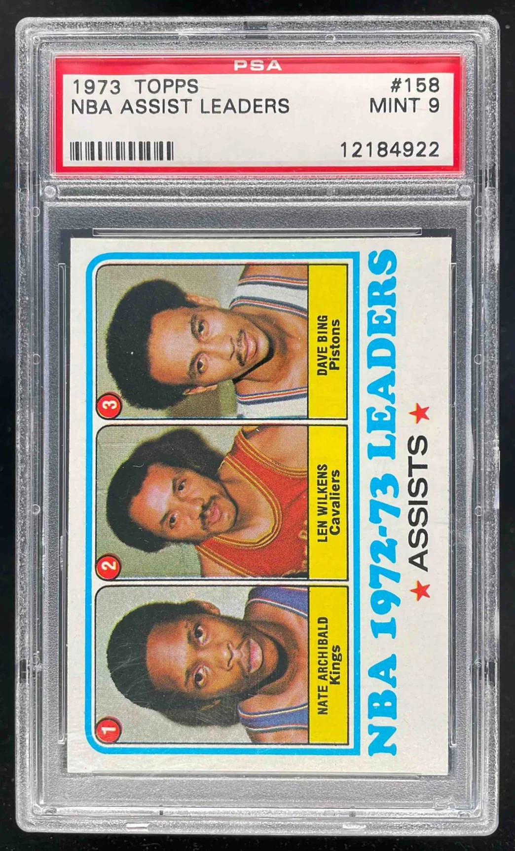 1973-74 Topps #158 Nate Archibald Lenny Wilkens Dave Bing League Leaders PSA 9