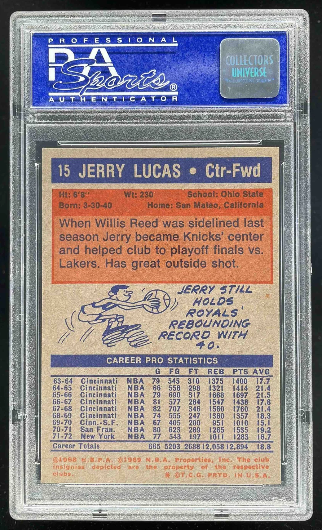 1972-73 Topps #15 Jerry Lucas PSA 8 - Image 2